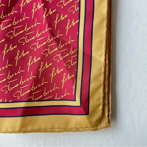 Josh Bach 100% Silk Scarf John Steinbeck Signature Print Red Square 35 x 35 In. - Picture 5 of 11